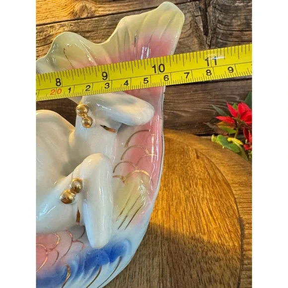 Vintage Chinese Porcelain tongzi Riding Koi Fish Figurines Gold Gilt Pair 2pc